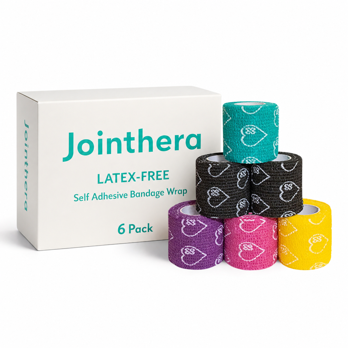 Premium Latex Free Self Adhesive Bandage Wrap For Compression, Injury Support & Joint Protection - 2" x 5 Yds, 6 Pack Jointhera