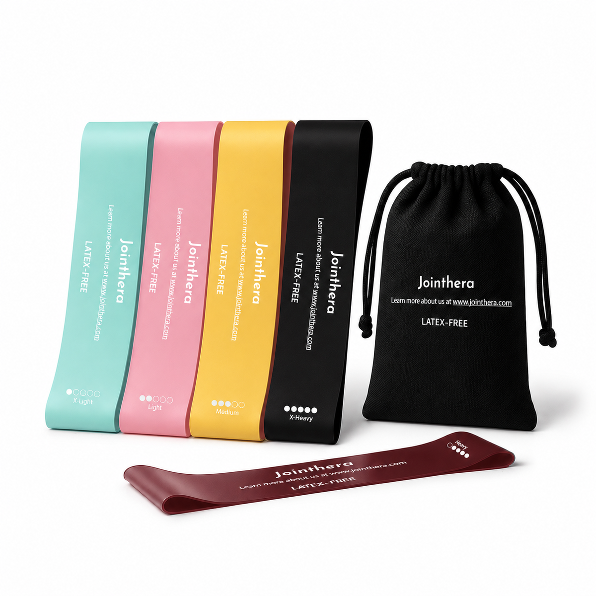 Premium Latex Free Mini Resistance Bands for Physical Therapy, Glute Activation & Home Workouts – Set of 5 with Carry Bag Jointhera
