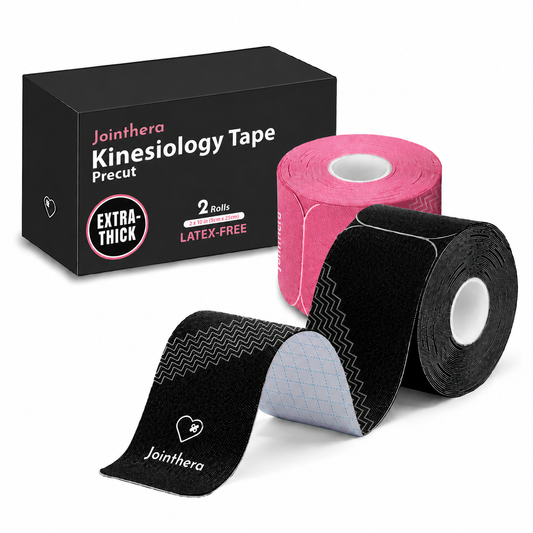 Premium Latex Free Extra-Thick Kinesiology Tape – Precut Strips for Sensitive Skin, Waterproof & Hypoallergenic Athletic Support for Knee, Wrist, Ankle & Shoulder (2” x 10”, 2 Rolls, 20 Strips Each) Jointhera