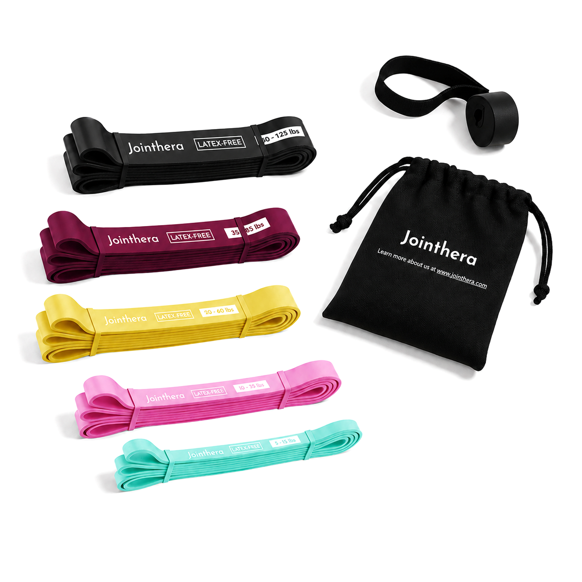 Premium Latex Free Resistance Bands For Assisted Pull-Ups, Strength Training & Home Workouts – Set of 5 with Carry Bag & Door Anchor Jointhera