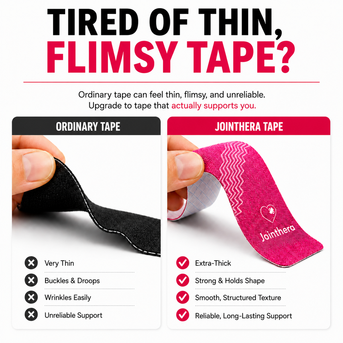 Premium Latex Free Extra-Thick Kinesiology Tape – Precut Strips for Sensitive Skin, Waterproof & Hypoallergenic Athletic Support for Knee, Wrist, Ankle & Shoulder (2” x 10”, 2 Rolls, 20 Strips Each) Jointhera