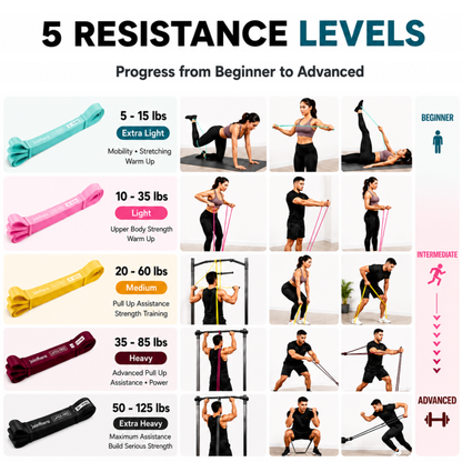 Premium Latex Free Resistance Bands For Assisted Pull-Ups, Strength Training & Home Workouts – Set of 5 with Carry Bag & Door Anchor