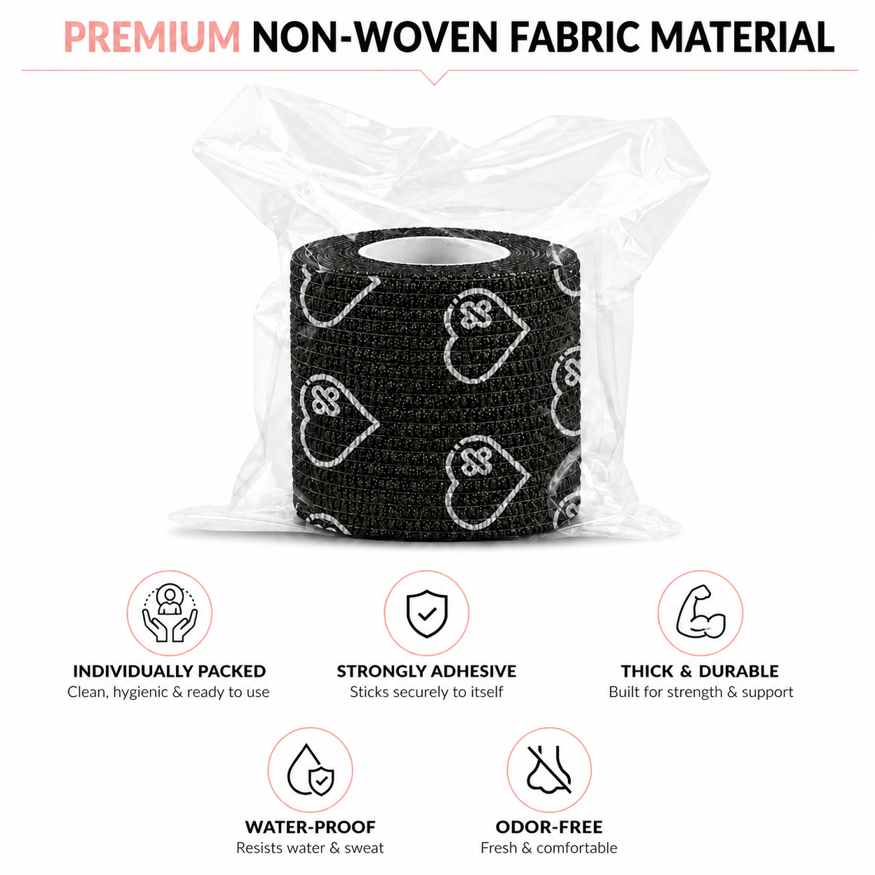 Premium Latex Free Self Adhesive Bandage Wrap For Compression, Injury Support & Joint Protection - 2" x 5 Yds, 6 Pack