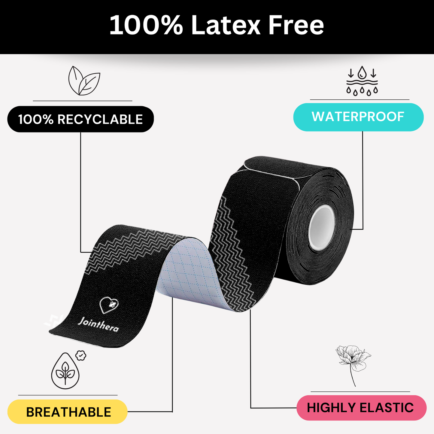 Premium Latex Free Kinesiology Tape – Precut Strips for Sensitive Skin, Waterproof & Hypoallergenic Athletic Support for Knee, Wrist, Ankle & Shoulder (2” x 10”, 2 Rolls, 20 Strips Each)