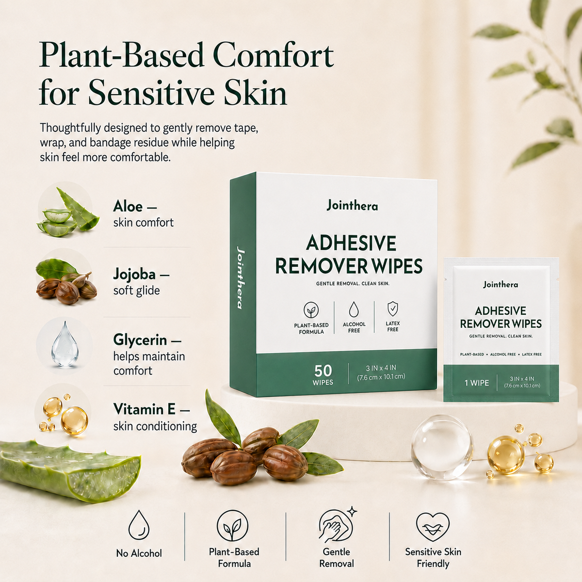 Adhesive Remover Wipes – Gentle, Skin-Friendly Formula for Removing Tape, Residue & Adhesives Safely for Sensitive Skin Jointhera Essentials