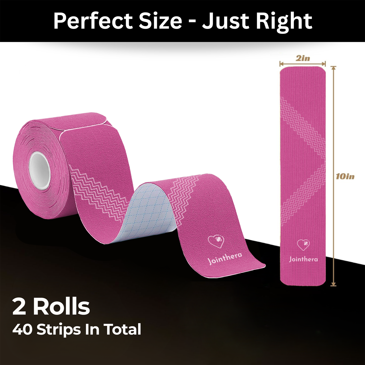 Premium Latex Free Kinesiology Tape – Precut Strips for Sensitive Skin, Waterproof & Hypoallergenic Athletic Support for Knee, Wrist, Ankle & Shoulder (2” x 10”, 2 Rolls, 20 Strips Each)