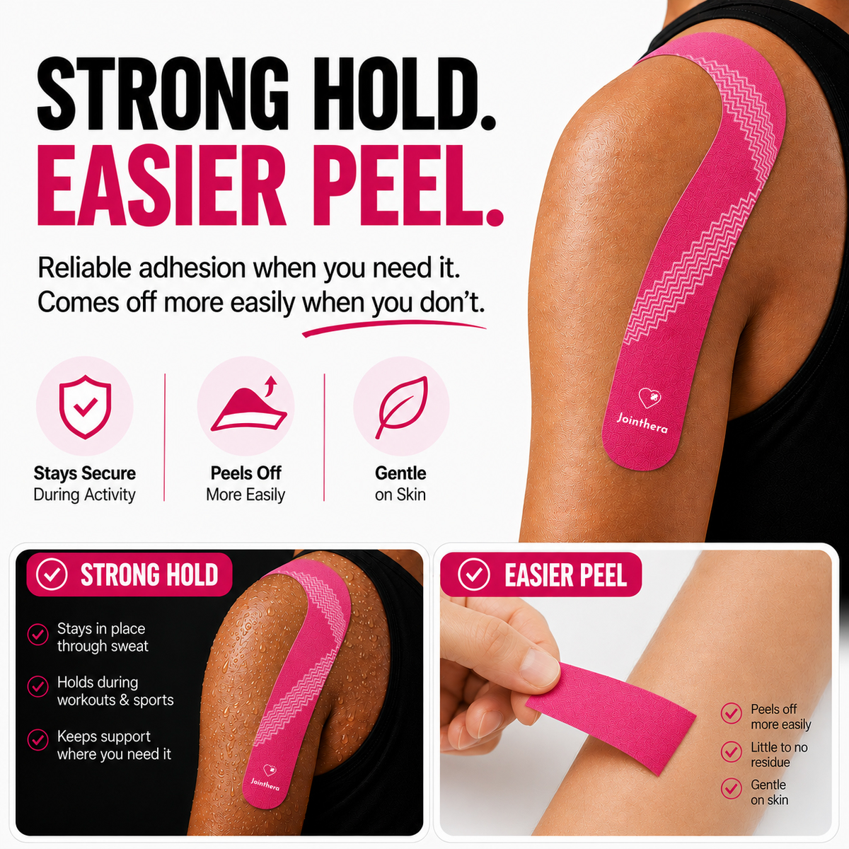 Premium Latex Free Extra-Thick Kinesiology Tape – Precut Strips for Sensitive Skin, Waterproof & Hypoallergenic Athletic Support for Knee, Wrist, Ankle & Shoulder (2” x 10”, 2 Rolls, 20 Strips Each) Jointhera