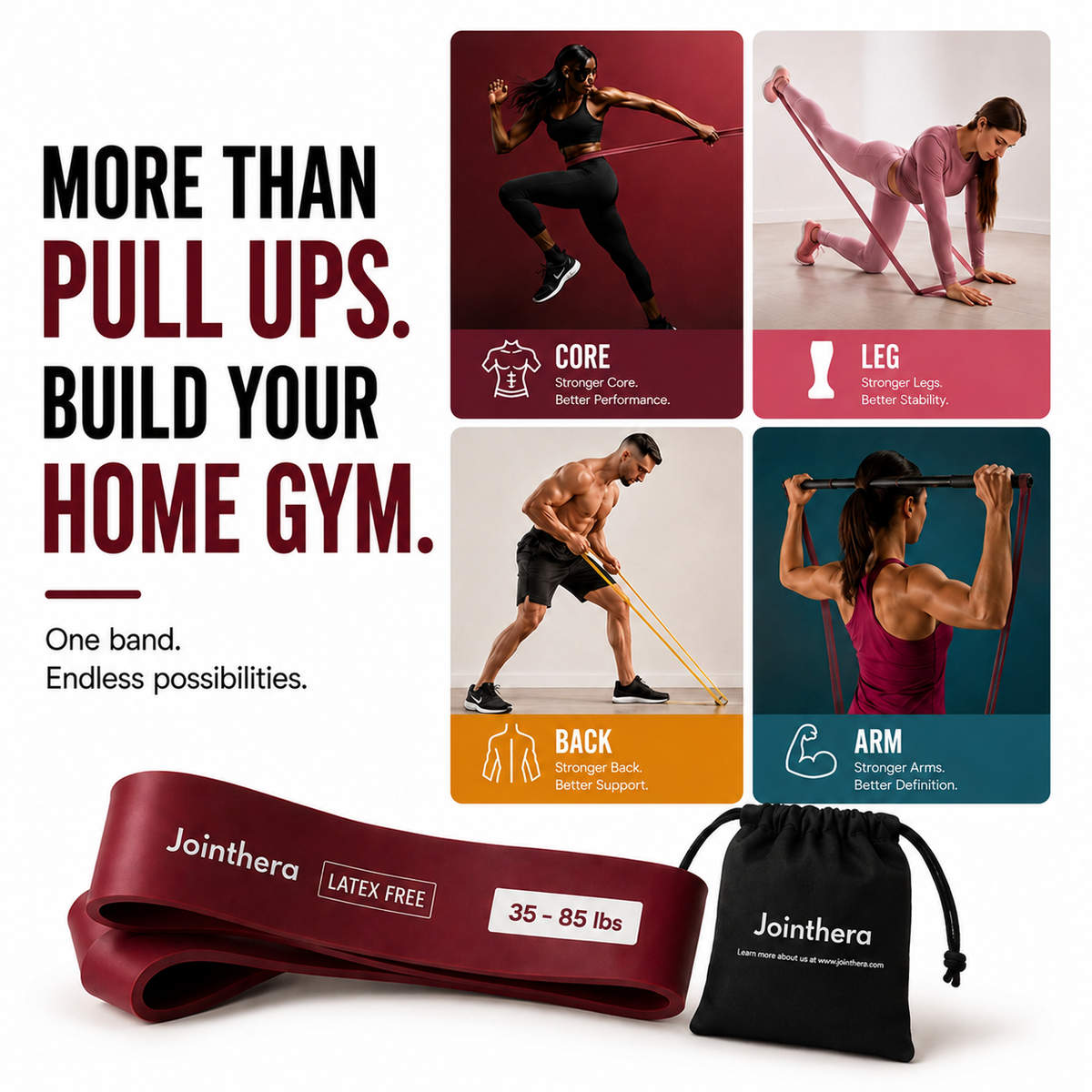Premium Latex Free Resistance Bands For Assisted Pull-Ups, Strength Training & Home Workouts – Set of 5 with Carry Bag & Door Anchor Jointhera