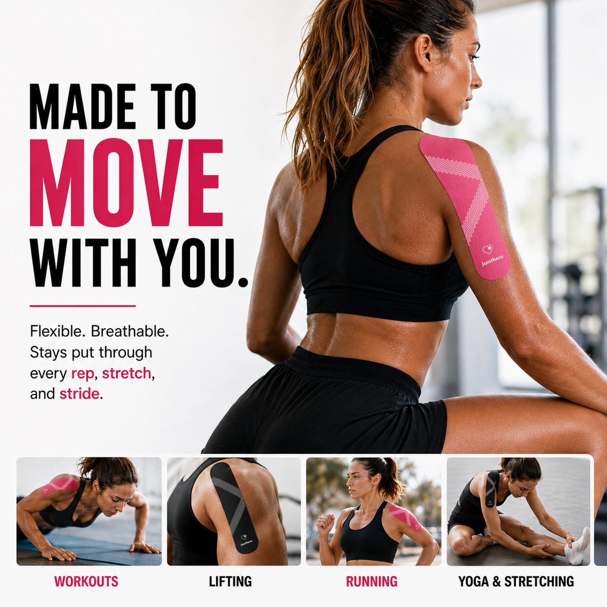 Premium Latex Free Extra-Thick Kinesiology Tape – Precut Strips for Sensitive Skin, Waterproof & Hypoallergenic Athletic Support for Knee, Wrist, Ankle & Shoulder (2” x 10”, 2 Rolls, 20 Strips Each) Jointhera