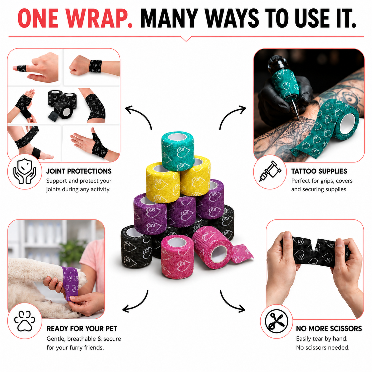 Premium Latex Free Self Adhesive Bandage Wrap For Compression, Injury Support & Joint Protection - 2" x 5 Yds, 24 Pack Jointhera