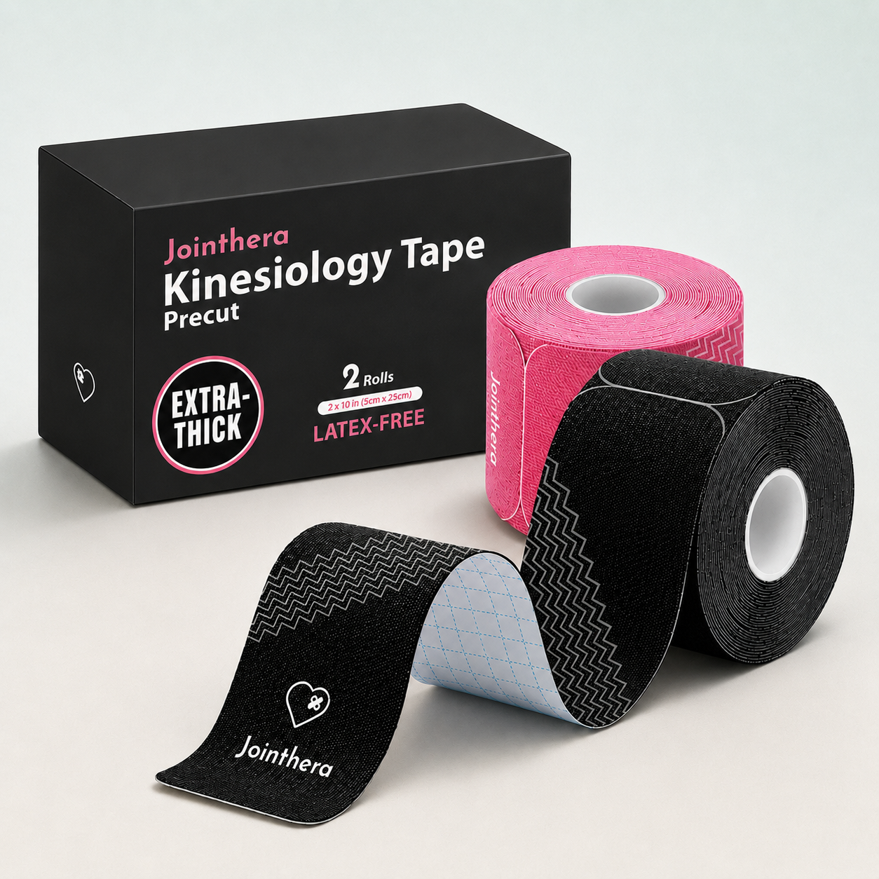 Premium Latex Free Extra-Thick Kinesiology Tape – Precut Strips for Sensitive Skin, Waterproof & Hypoallergenic Athletic Support for Knee, Wrist, Ankle & Shoulder (2” x 10”, 2 Rolls, 20 Strips Each)