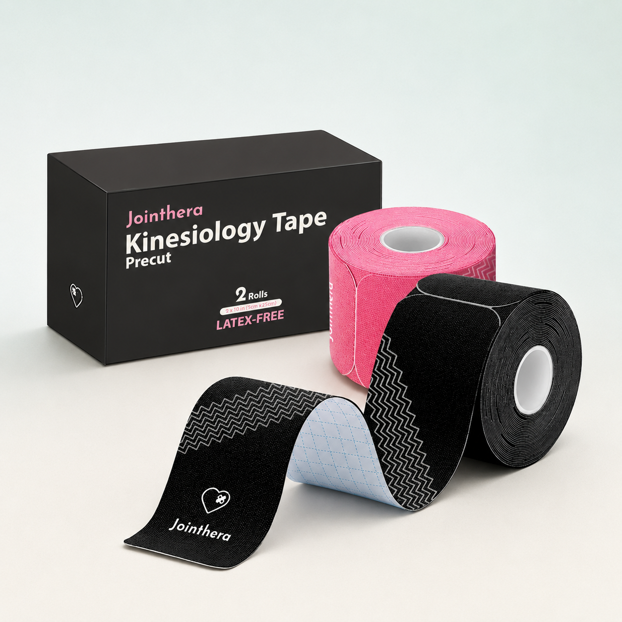 Premium Latex Free Kinesiology Tape – Precut Strips for Sensitive Skin, Waterproof & Hypoallergenic Athletic Support for Knee, Wrist, Ankle & Shoulder (2” x 10”, 2 Rolls, 20 Strips Each)