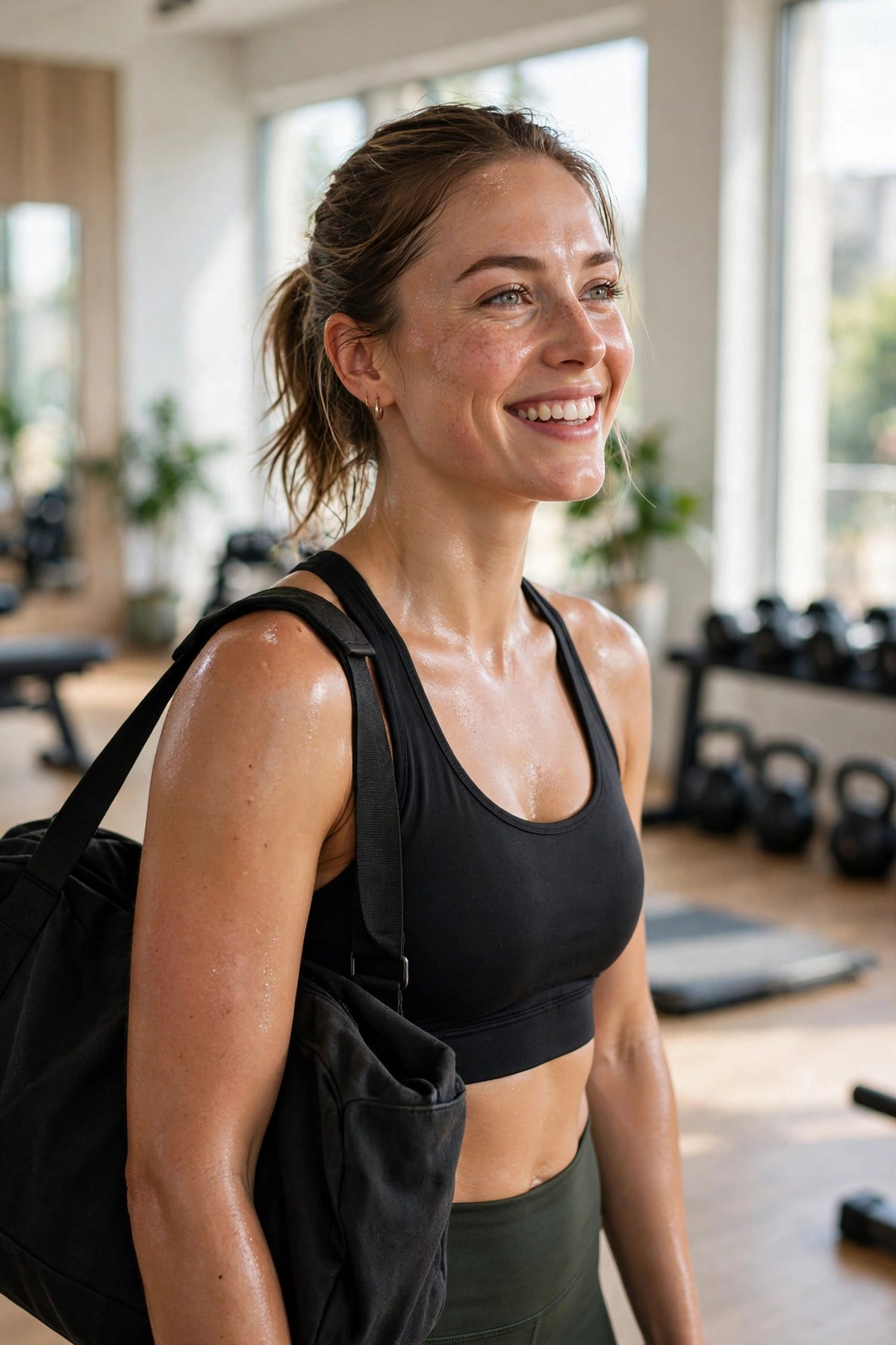 Fit woman with fresh clean skin after workout