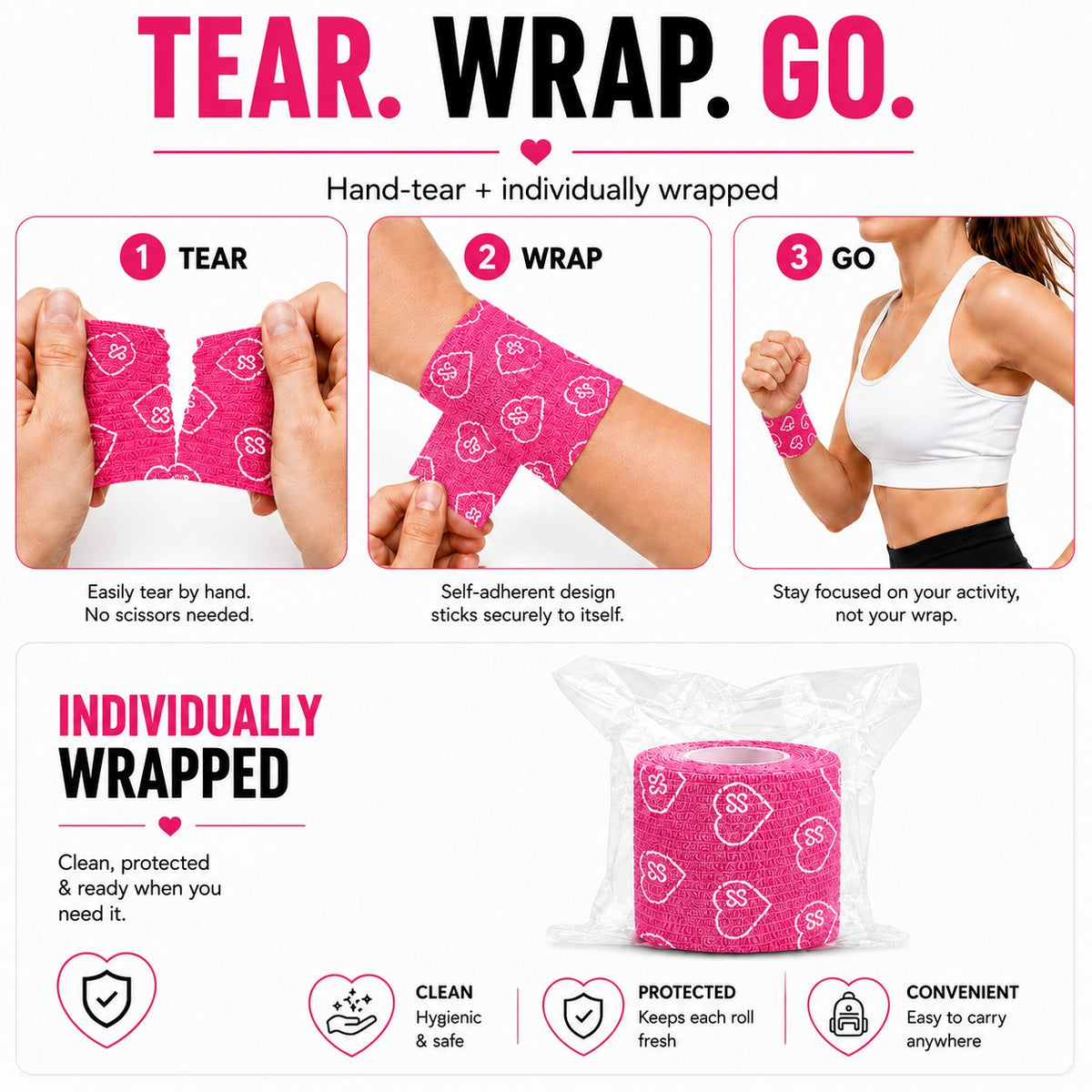 Jointhera pink wrap - tear, wrap, go, no scissors needed